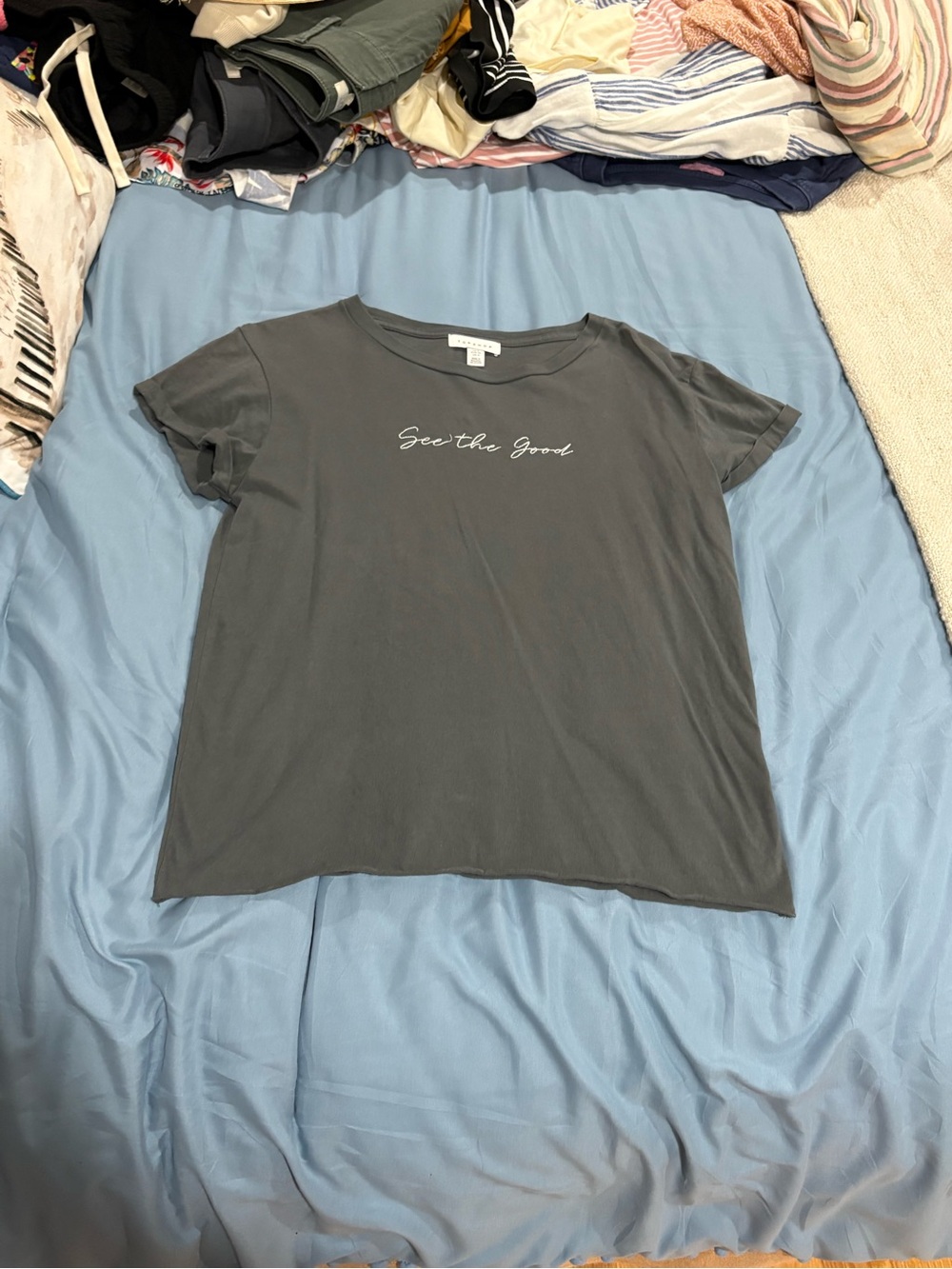 Topshop Charcoal Grey 'See the Good' Short Sleeve Tee